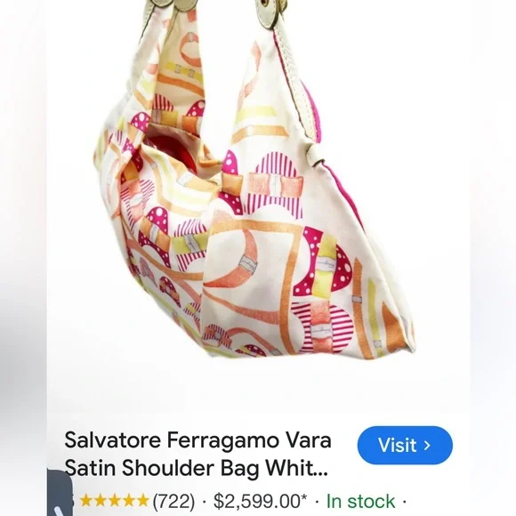 Salvatore Ferragamo Pink and White Satin Shoulder Bag - Picture 4 of 17